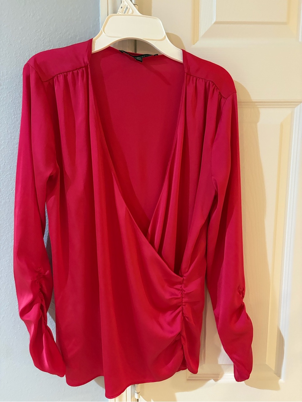 White House Black Market Fuchsia Wrap-Style Blouse